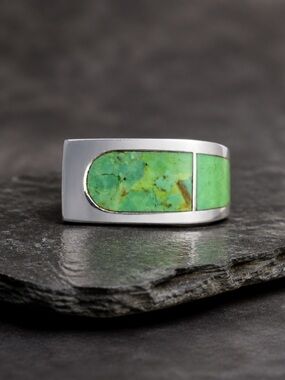 Size 9.5 turquoise Inlay 925 stamped sterling silver ring Ring signed Jay King